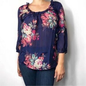 LEIFSDOTTIR Anthropologie Cotati
silk Chiffon Ruffle Floral Peasant feminine top